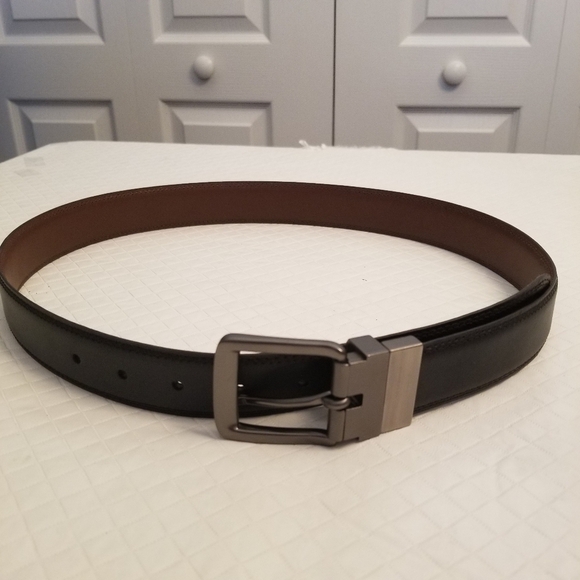 dickies Other - Dickies Reversible Black Brown Leather Belt Mens Sz 34/85  Silver Buckle 1 1/4"